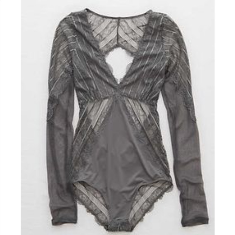Aerie Shell Gray Lace Bodysuit